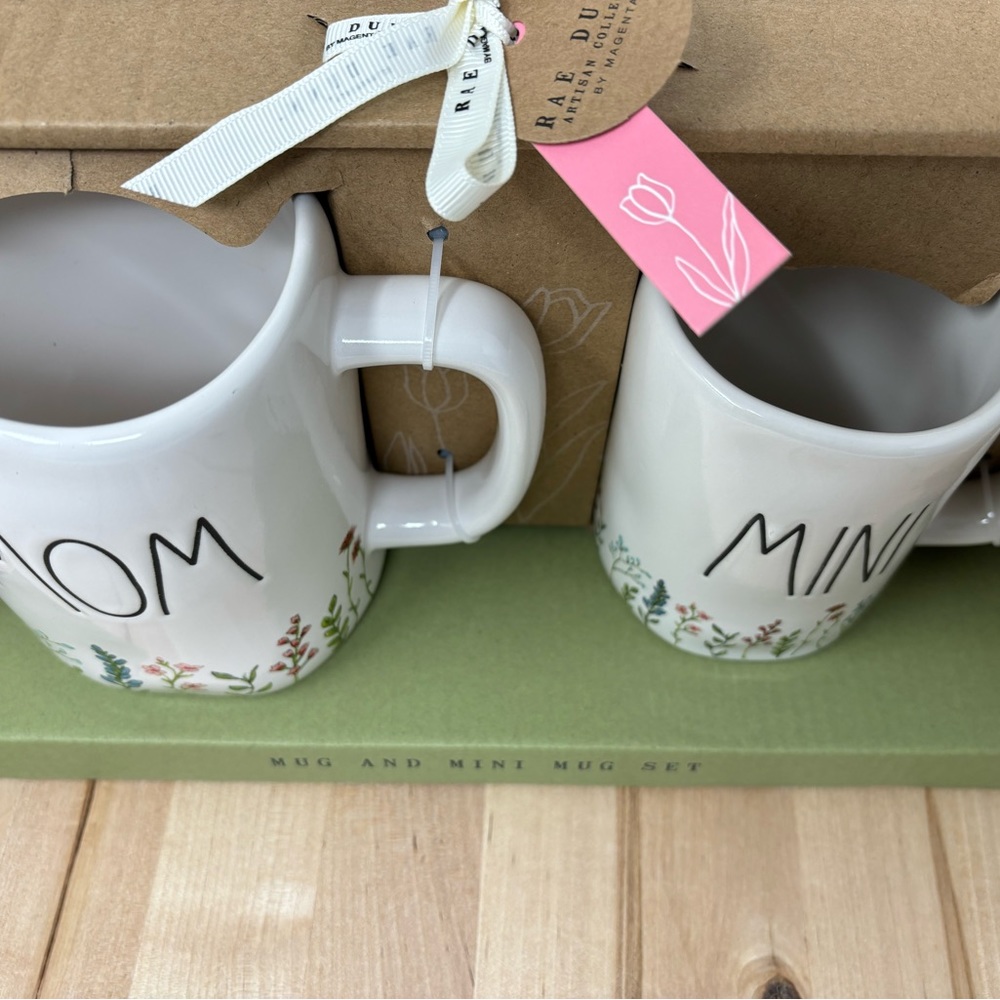 Rae Dunn MOM & MINI Mug Gift Set White with Flowers & Butterflies Black LL New - Picture 2 of 4